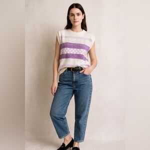 Vintage Centennial Knits USA Cream Lavender Striped Sweater Vest NWT USA Tags OG